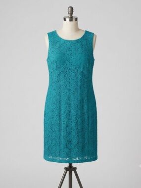 Talbots Turquoise Crochet Lace Sleeveless Sheath Dress Sz 18 Wedding Guest